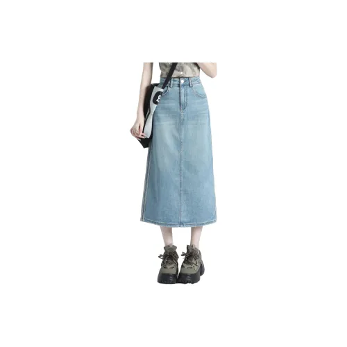 Rose Denim Long Skirts Women's Cream Light Blue