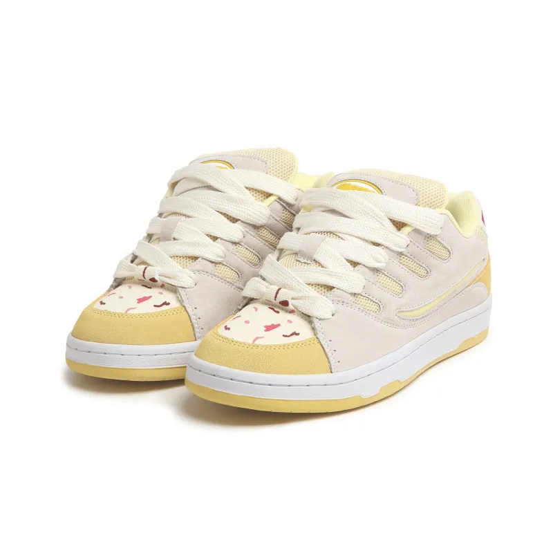 SINPERCO Vintage Versatile Anti Slip Wear Resistant Low Top Skateboard Shoes Unisex Cream Ice Cream-2