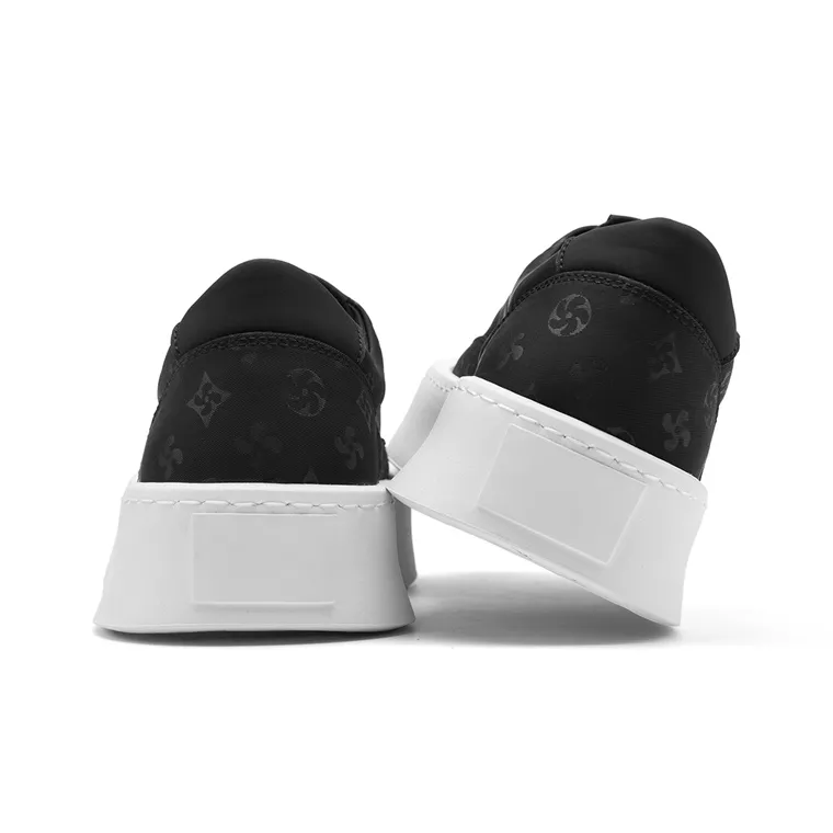 SEPTWOLVES Wear Resistant Breathable Height Increasing Low Top Canvas Shoes Men's Black-3