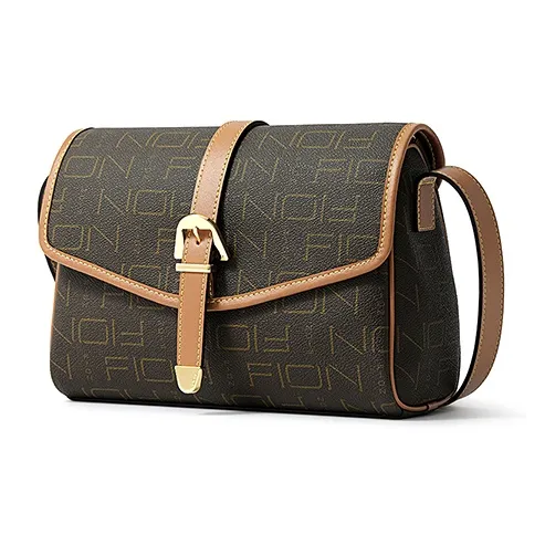 FION Artificial Leather Shoulder Bag Medium Size Women's Coffee/Tea Brown-1