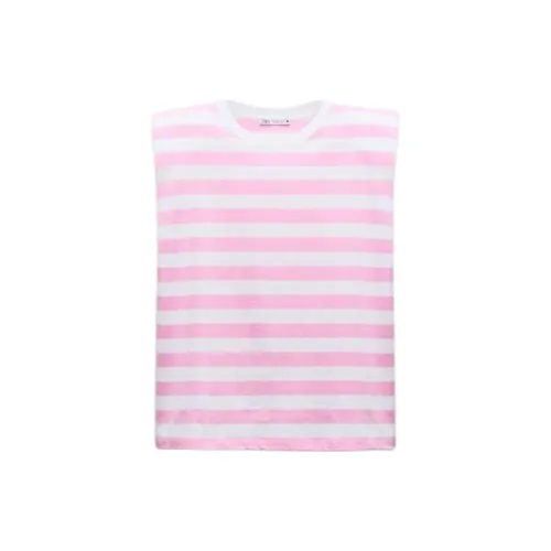 ZARA T-Shirts Women's Pink/White Stripes