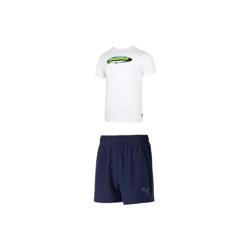 PUMA Casual Sportswear Men Set White Tops+Tweed Blue Shorts