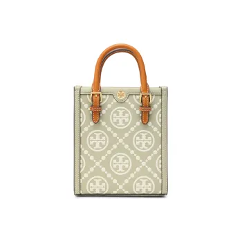 TORY BURCH T Monogram Cow Leather Tote Bag, Shopping Bag, Handbag Mini Women's Olive