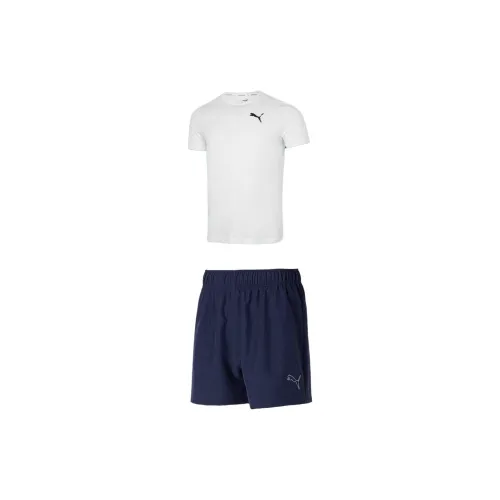 PUMA Casual Sportswear Men Set White Tops+Tweed Blue Shorts