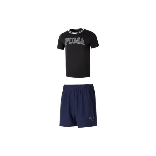 PUMA Casual Sportswear Men Set Black Tops+Tweed Blue Shorts