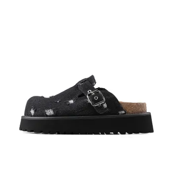 HANQIAORIJI EVA Cork Sole Wrap toe Slippers Unisex Black