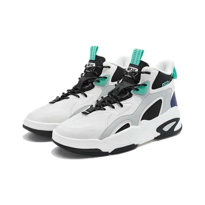 XTEP Black Uncle VI Trendy Sports Wear Resistant High Top Casual Shoes Men's White Black Blue-2