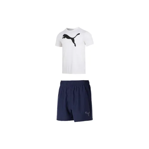 PUMA Casual Sportswear Men Set White Tops+Tweed Blue Shorts