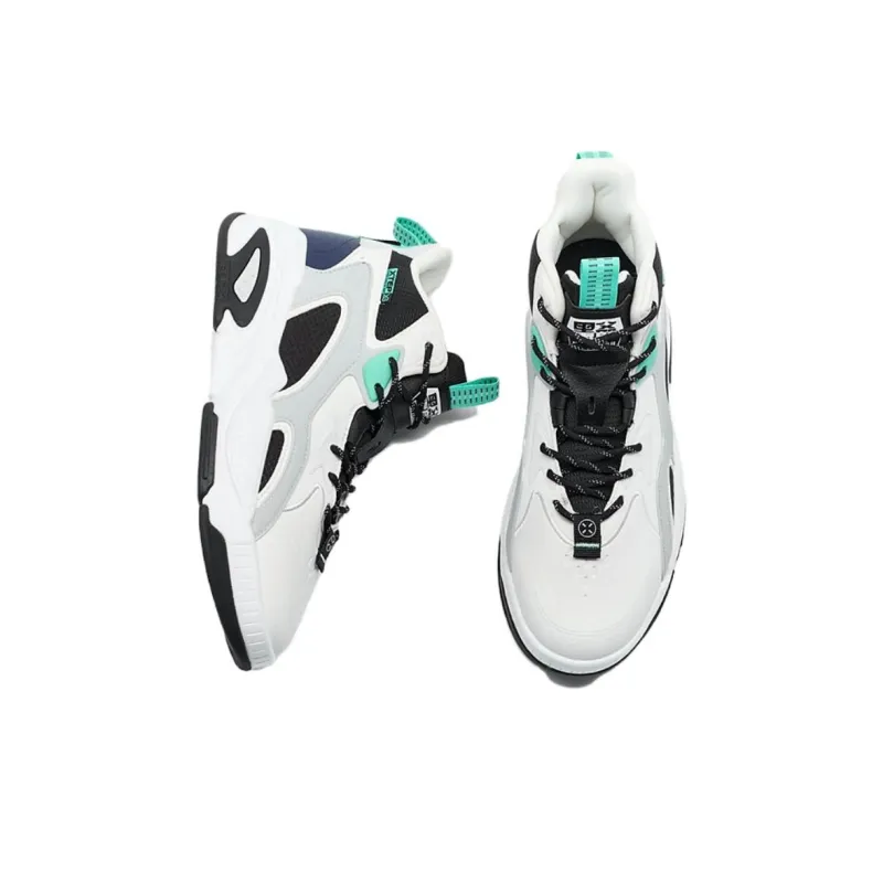 XTEP Black Uncle VI Trendy Sports Wear Resistant High Top Casual Shoes Men's White Black Blue-3