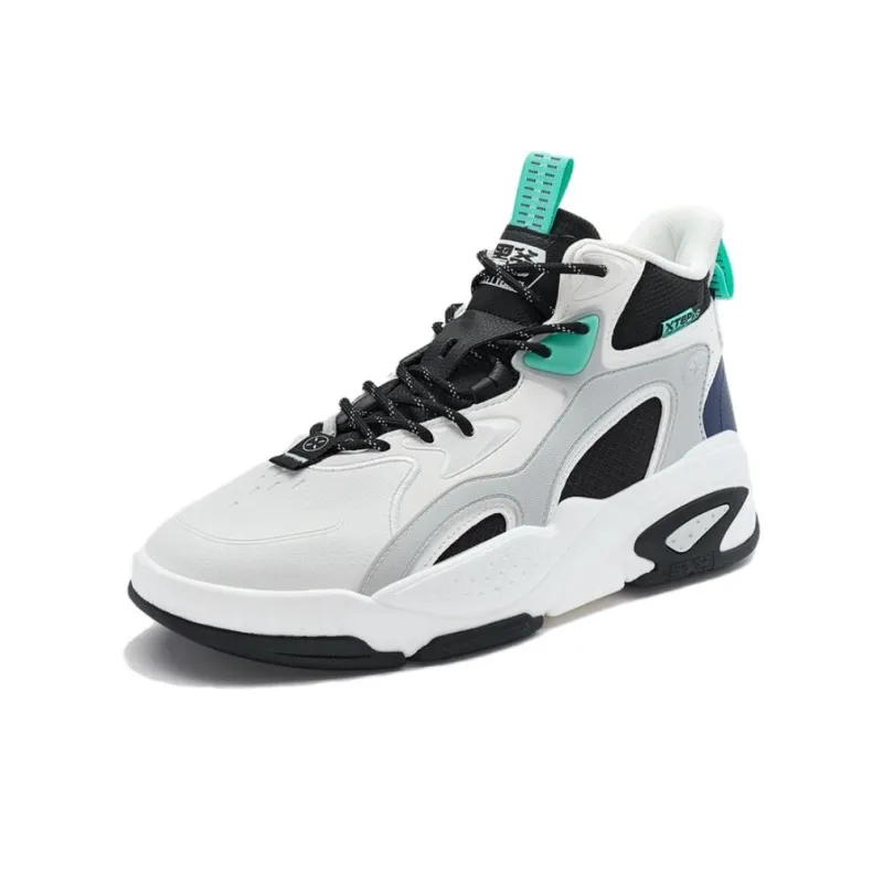 XTEP Black Uncle VI Trendy Sports Wear Resistant High Top Casual Shoes Men's White Black Blue-1