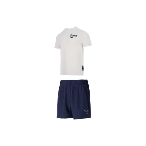 PUMA Casual Sportswear Men Set Off-White Tops+Tweed Blue Shorts