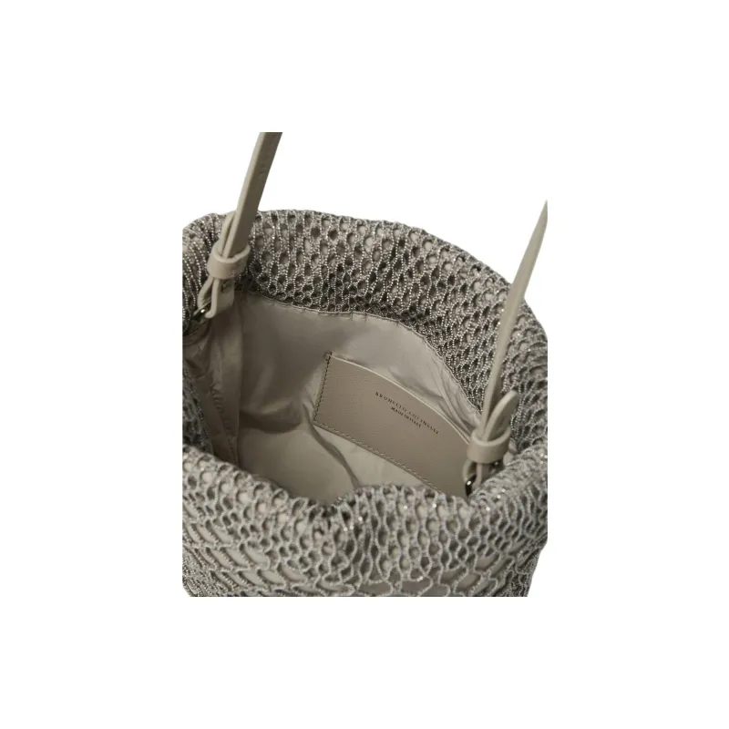 Brunello Cucinelli Precious Net Embroidery Bucket Bags Shoulder Bag Crossbody Bag Women's Taupe-3