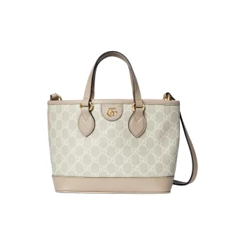 GUCCI Ophidia Canvas With Leather Trim Shoulder Bag, Crossbody Bag, Handbag Mini Women's Beige & White