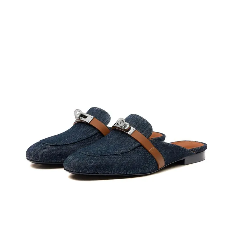 HERMES Oz Casual Single Shoes Women's Denim Blue-2