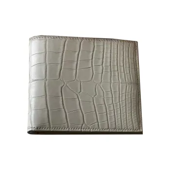 HERMES MC2 Matte Crocodile Leather Wallet Men's 8L Beton Glacier White & Concrete Gray
