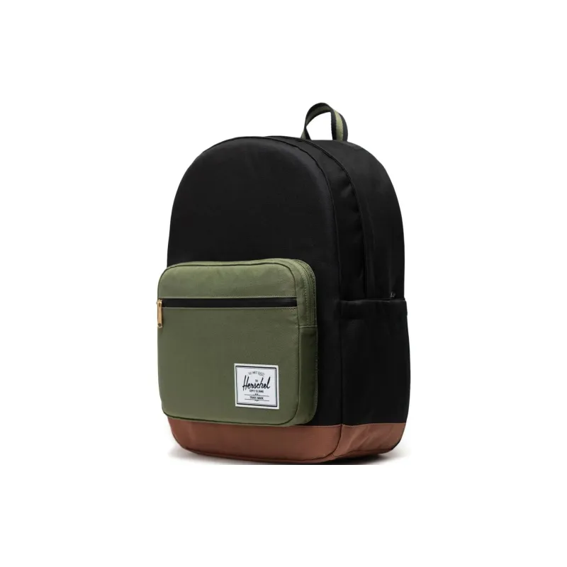 Herschel Recyclable Material Backpack Unisex Black With Four-Leaf Clover Green With Horse Saddle Brown-1