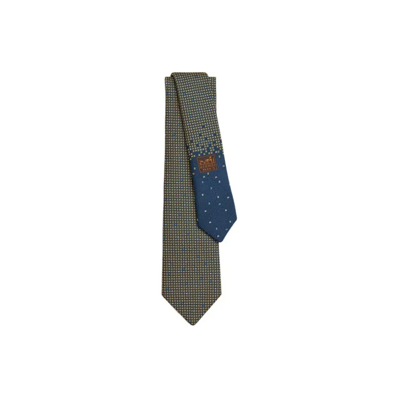 HERMES Mulberry Silk Ties Men's Yellow-0
