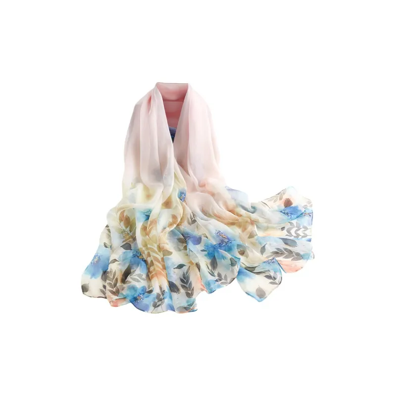 Hang Silk Road Mulberry Silk Silk Scarves Women's Blue-2