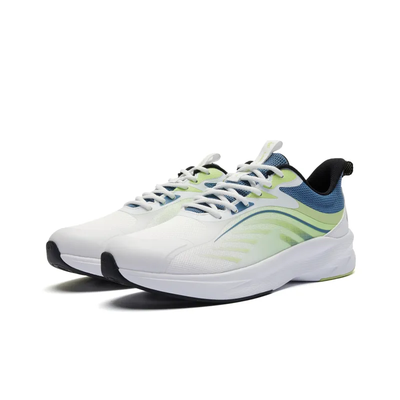 QIAODAN Cushioning Wear Resistant Low Top Running Shoes Men's White Green-2