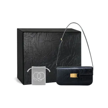 HE BAO BAO Cowhide Women's Bag Shoulder Bag Advanced Mini Square Gift Box Set Medium Size Women's Black/Brown