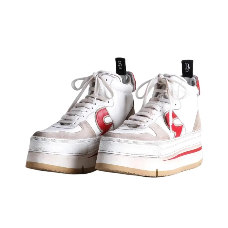 R13 Riot High-Top Skateboard Shoes Women's White Red-2