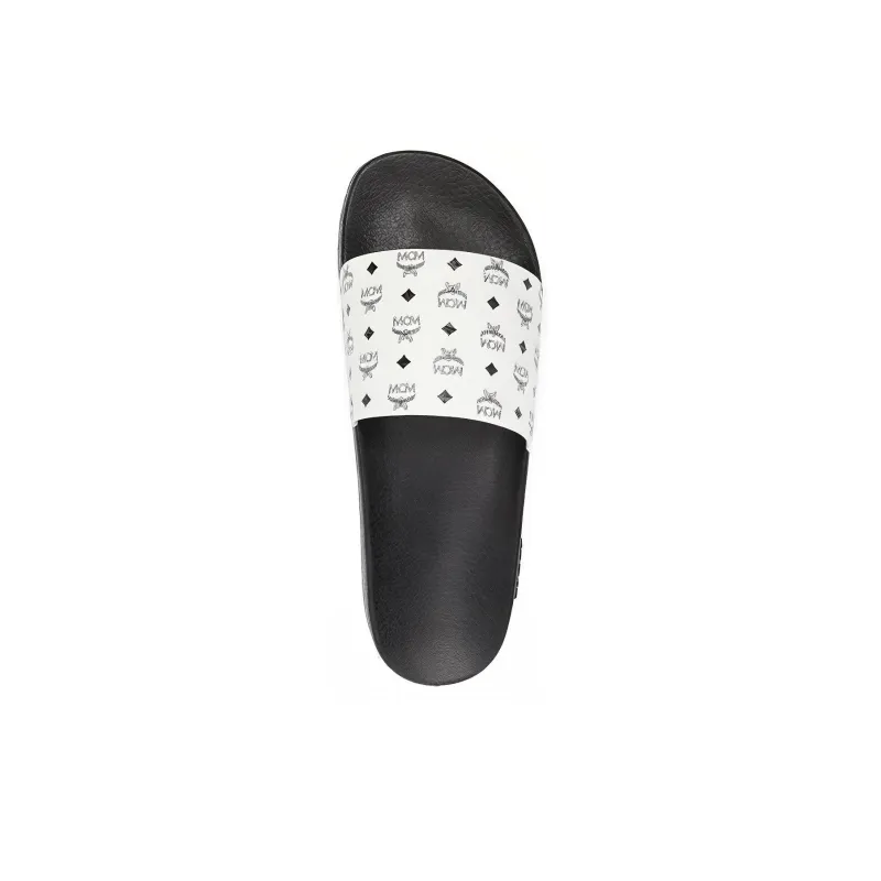 MCM Allover Logo Printed Slip On Slides-4