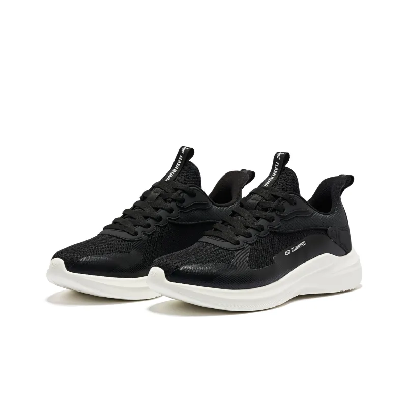 QIAODAN Abrasion Resistant Breathable Low Top Running Shoes Men's Black White-2