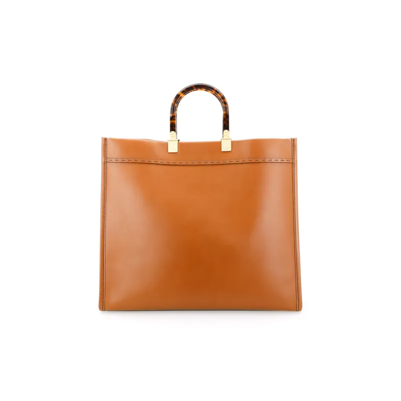 FENDI Sunshine Cow Leather Tote Bag, Shopping Bag, Handbag Tubas Unisex Brown-4