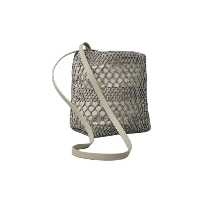 Brunello Cucinelli Precious Net Embroidery Bucket Bags Shoulder Bag Crossbody Bag Women's Taupe-1