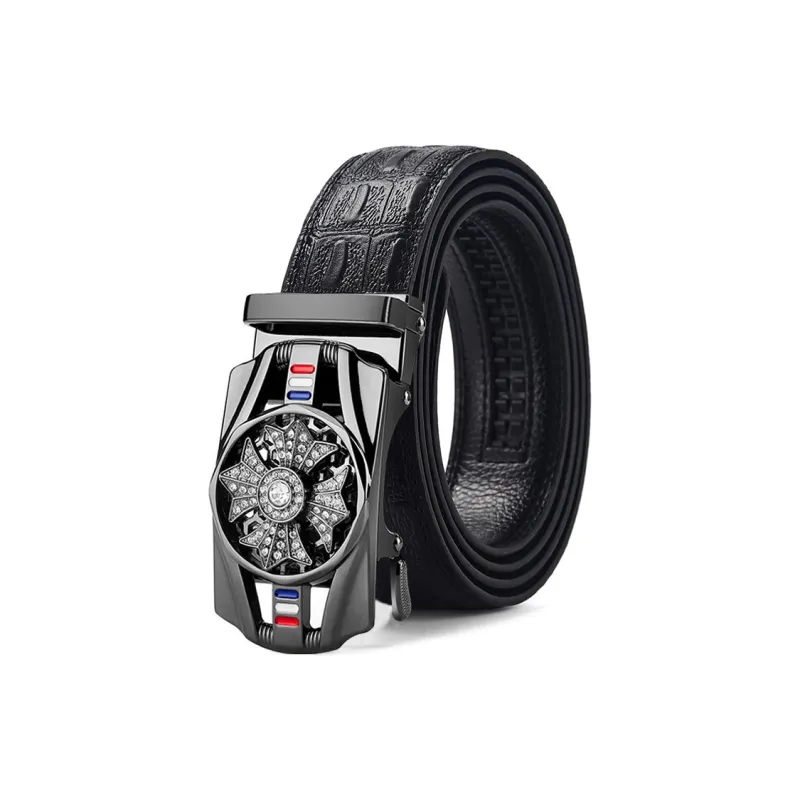 ALIEN BANG Cow Leather Leather Belts Men's Black Width 3.6cm-2