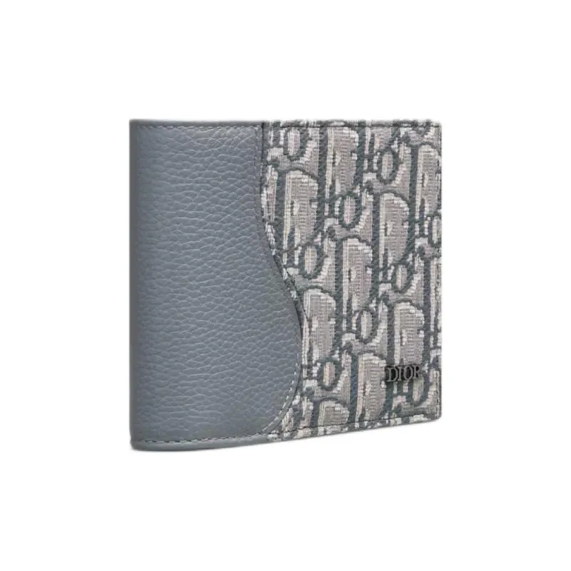 DIOR Saddle Oblique Jacquard Fabric With Embossed Calfskin Wallet Men's Dark Gray-1