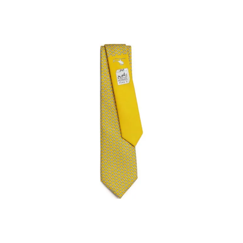 HERMES Mulberry Silk Ties Men's Yellow-0