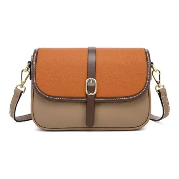TTaG．baG Top Grain Cow Leather Shoulder Bag Women's Khaki/Caramel/Black