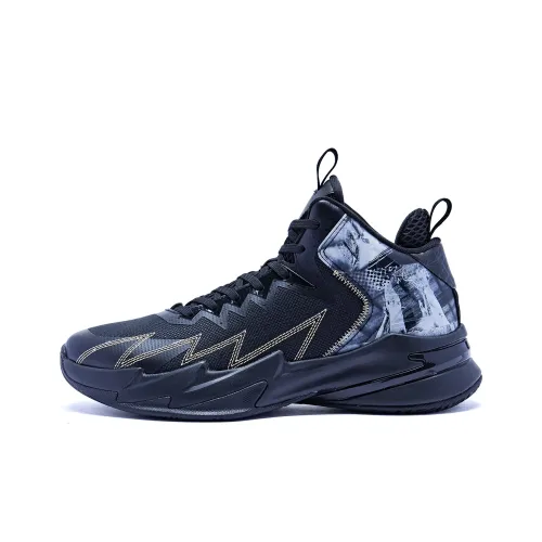 QIAODAN Durable Breathable Mid Top Basketball Shoes Men's Black White