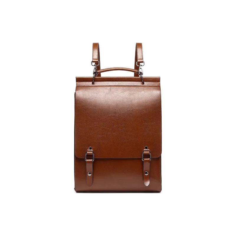 TTaG．baG Waxed Cow Leather Backpack Women's Brown/Black/Coffee-0