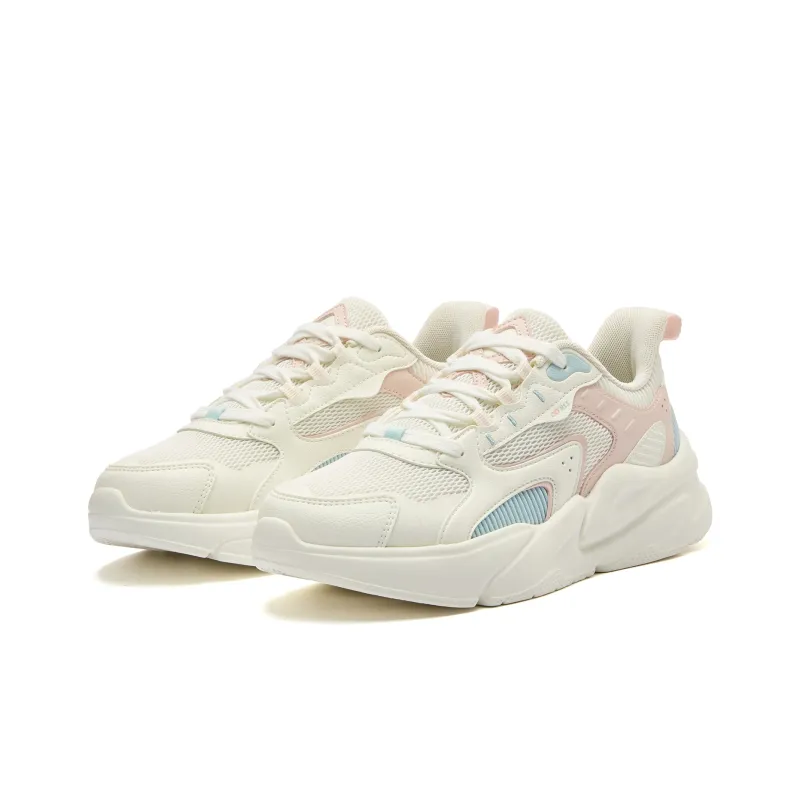 QIAODAN Breathable And Resilient Low Top Running Shoes Women's White Blue Pink-2