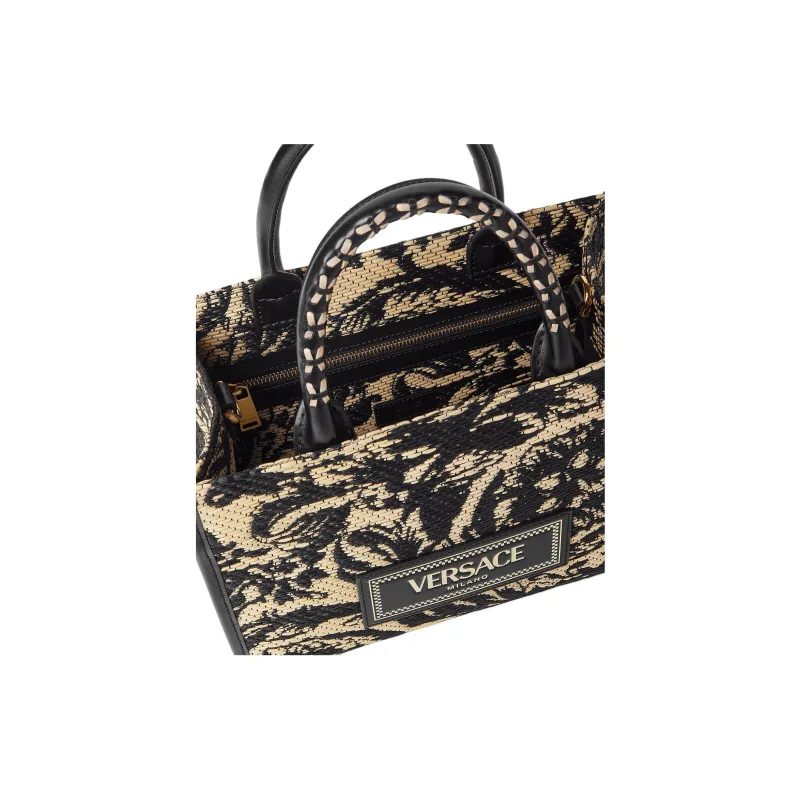 VERSACE Barocco Viscose Tote Bag, Shopping Bag, Handbag Trumpets Women's Black-4