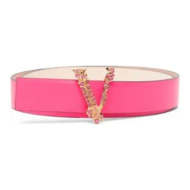 VERSACE Solid Color Design Smooth Buckle Calfskin Leather Belts Women's Pink-1