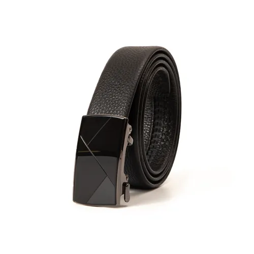 BAIJUAN Leather Belts Men Black Buckle And Black Strap