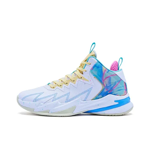 QIAODAN Durable Breathable Mid Top Basketball Shoes Men's White Green