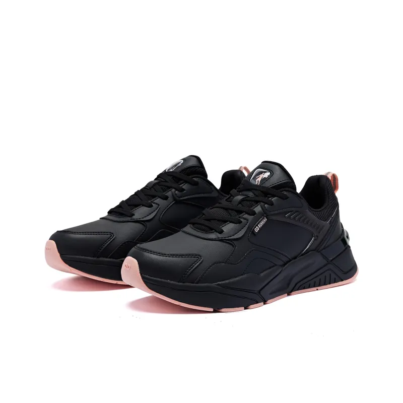 QIAODAN Cushioned Water Resistant Lightweight Low Top Running Shoes Women's Black Apricot Pink-2