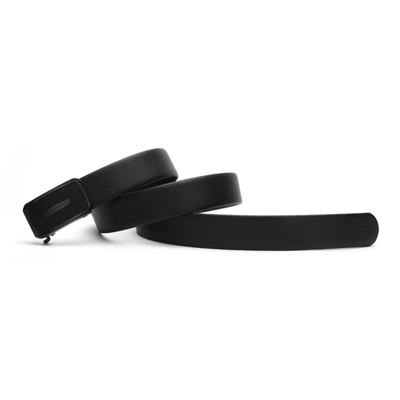 ELLE HOMME Automatic Buckle With Leather And Steel Buckle Top Grain Cow Leather Belts Men's Black Width 3.7cm-2
