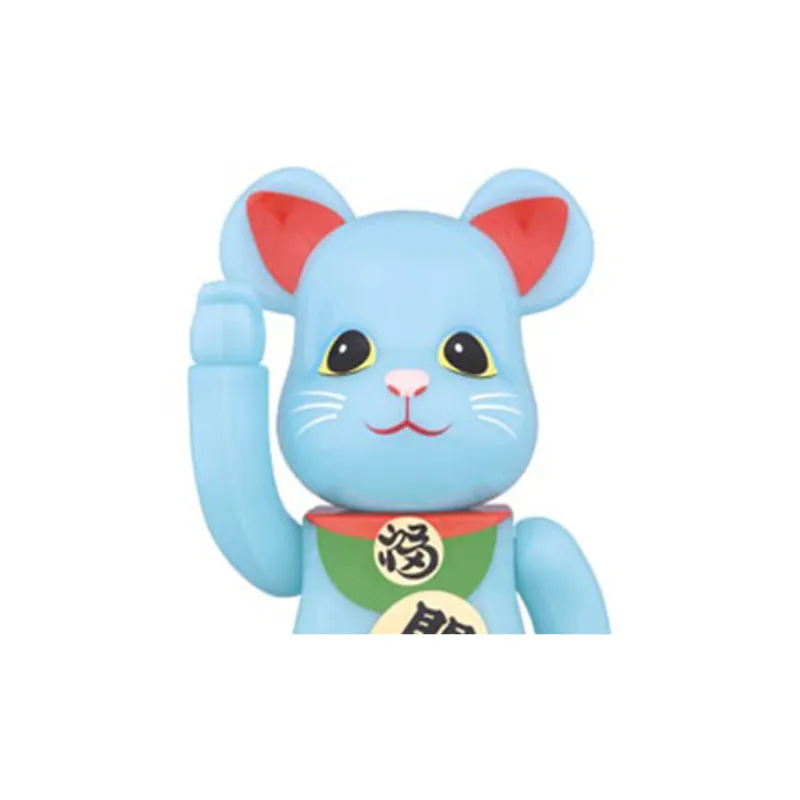 BE@RBRICK 400% Lucky Cat Good Luck Glow in The Dark Version Sky Blue Trendy Figures 28cm-4