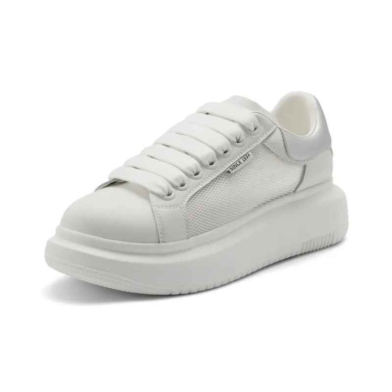 BELLE Cushioning Low-Top Skateboard Shoes Women's White-5
