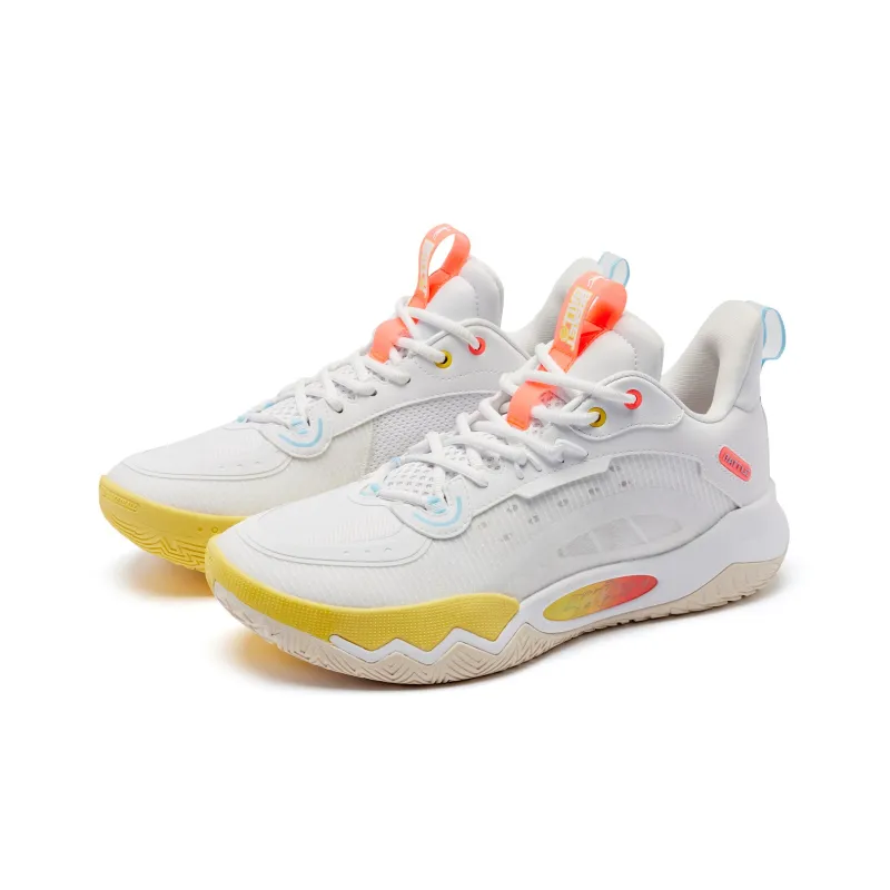 QIAODAN Cushioning Wear Resistant Low Top Basketball Shoes Men's White Yellow-2