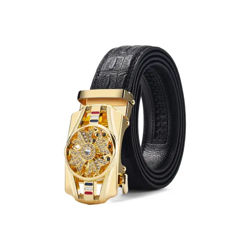 ALIEN BANG Cow Leather Leather Belts Men's Black Width 3.6cm