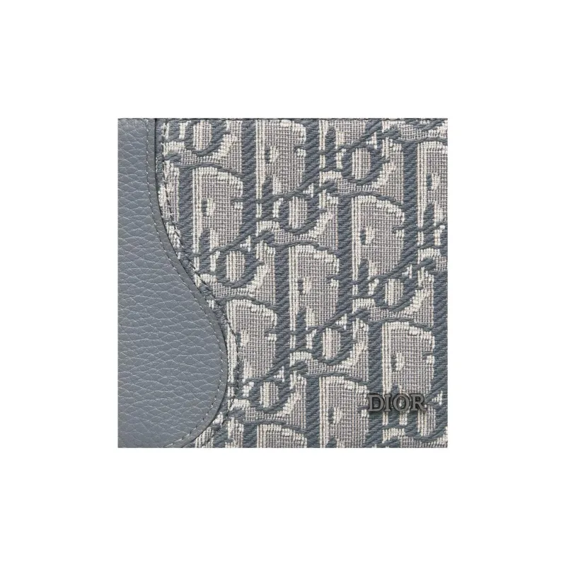 DIOR Saddle Oblique Jacquard Fabric With Embossed Calfskin Wallet Men's Dark Gray-4