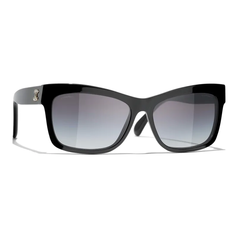 CHANEL Acetate Irregular Shape Sunglasses Women's Black-2