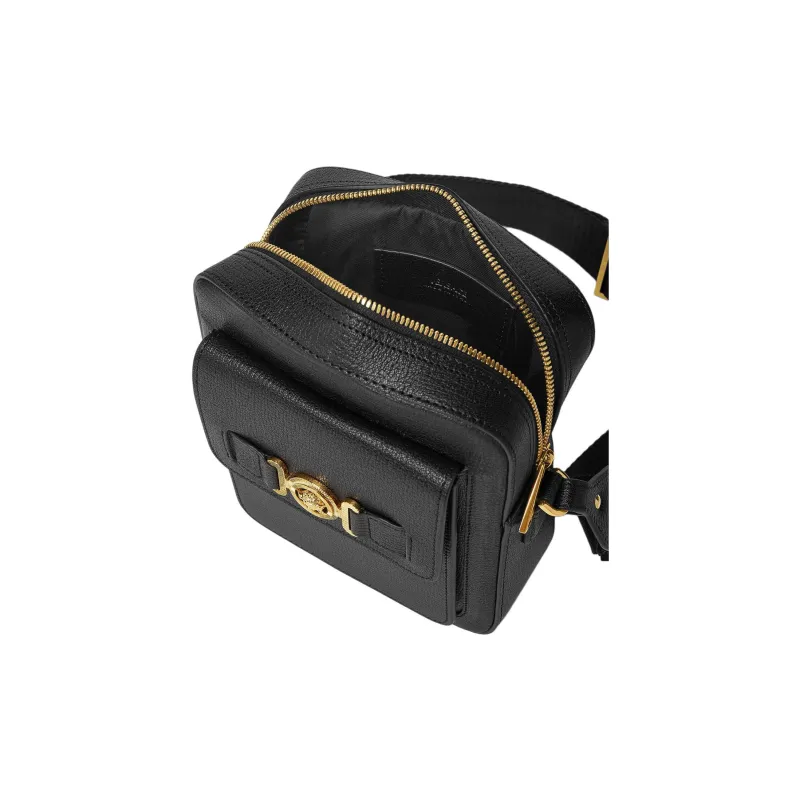VERSACE MEDUSA BIGGIE Series Goatskin Shoulder Bag Crossbody Bag Men's Black & Gold-3