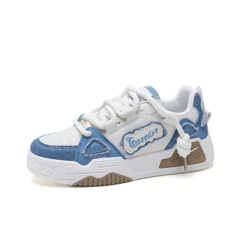 Warrior Wear Resistant Height Increasing Low Top Skateboard Shoes Men's Light Beige Blue-3
